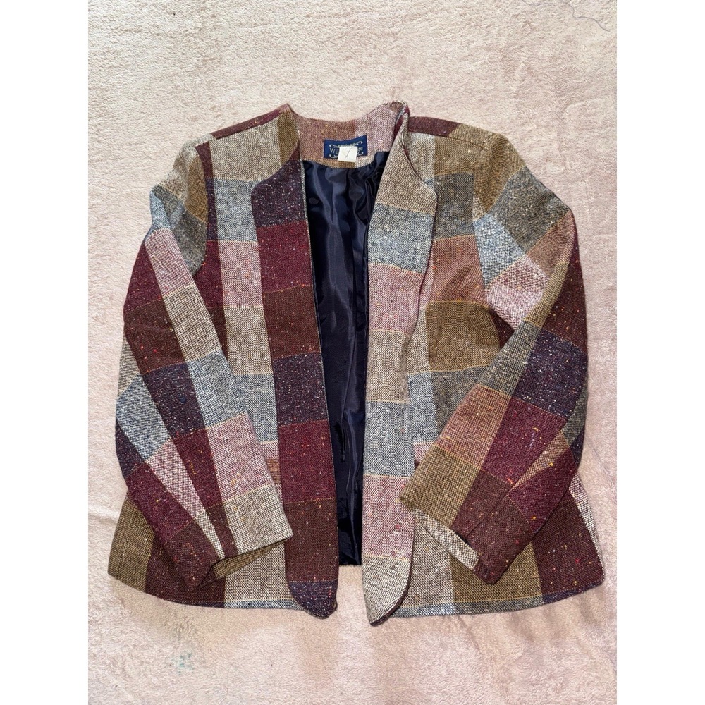 Willow Ridge Tweed Blazer Jacket Wool VTG Purple Brown Yellow Squared Sz 18 P